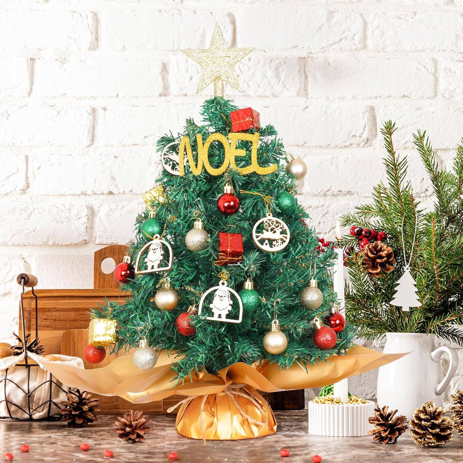 Back. RTMB - 20" Green Tabletop Christmas Tree Set with LED Lights & Star Topper - Green.