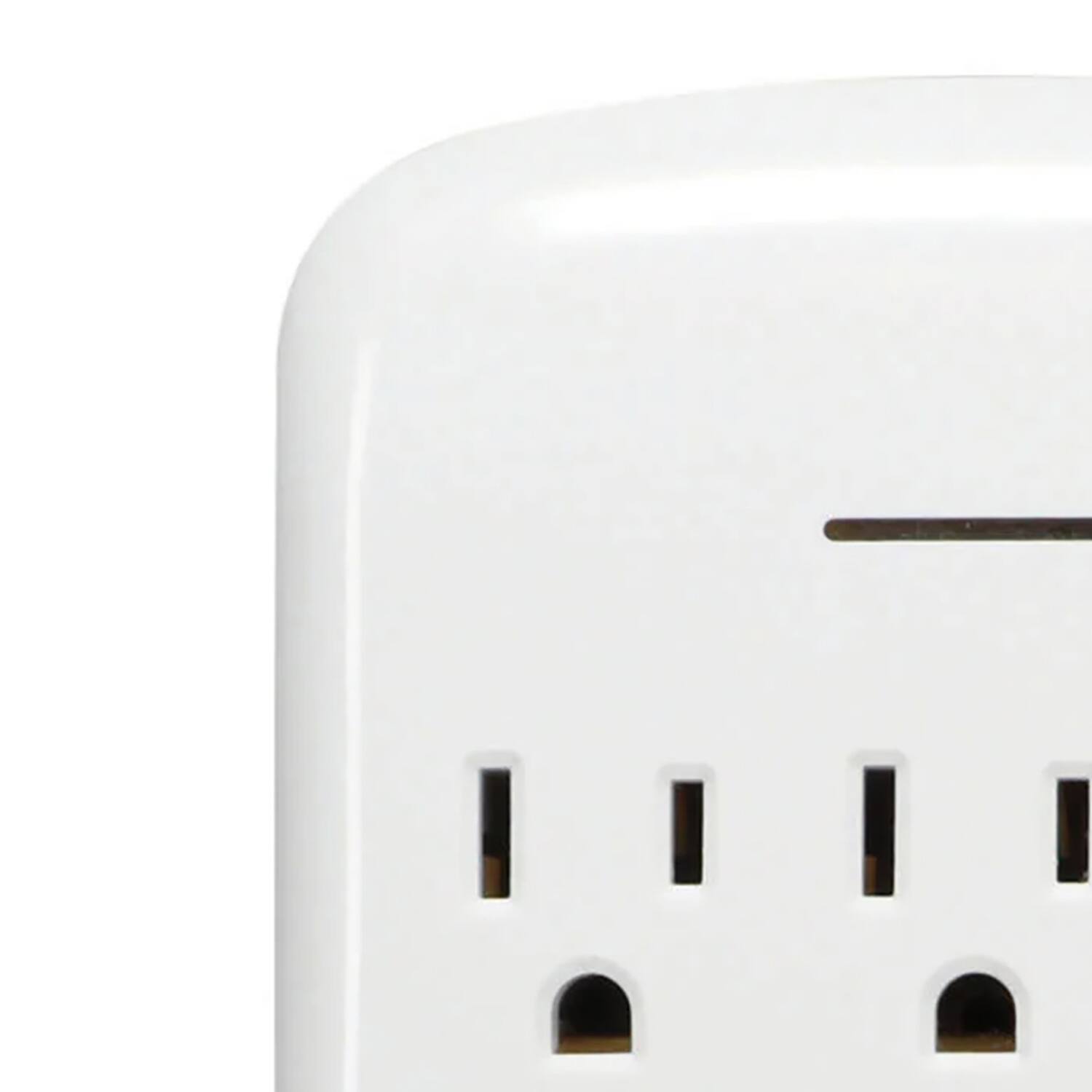 Back. PRIME - 6-AC Outlet and 2-USB Port Grounded Wall Tap PBSU072 - White.