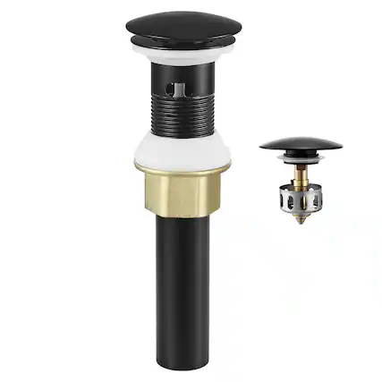 Front. VEVOR - Bathroom Sink Drain with Overflow, Brass and 304 Stainless Steel Pop Up Drains, Anti-Clogging Vessel Sink Drain Strainer - Matte Black.