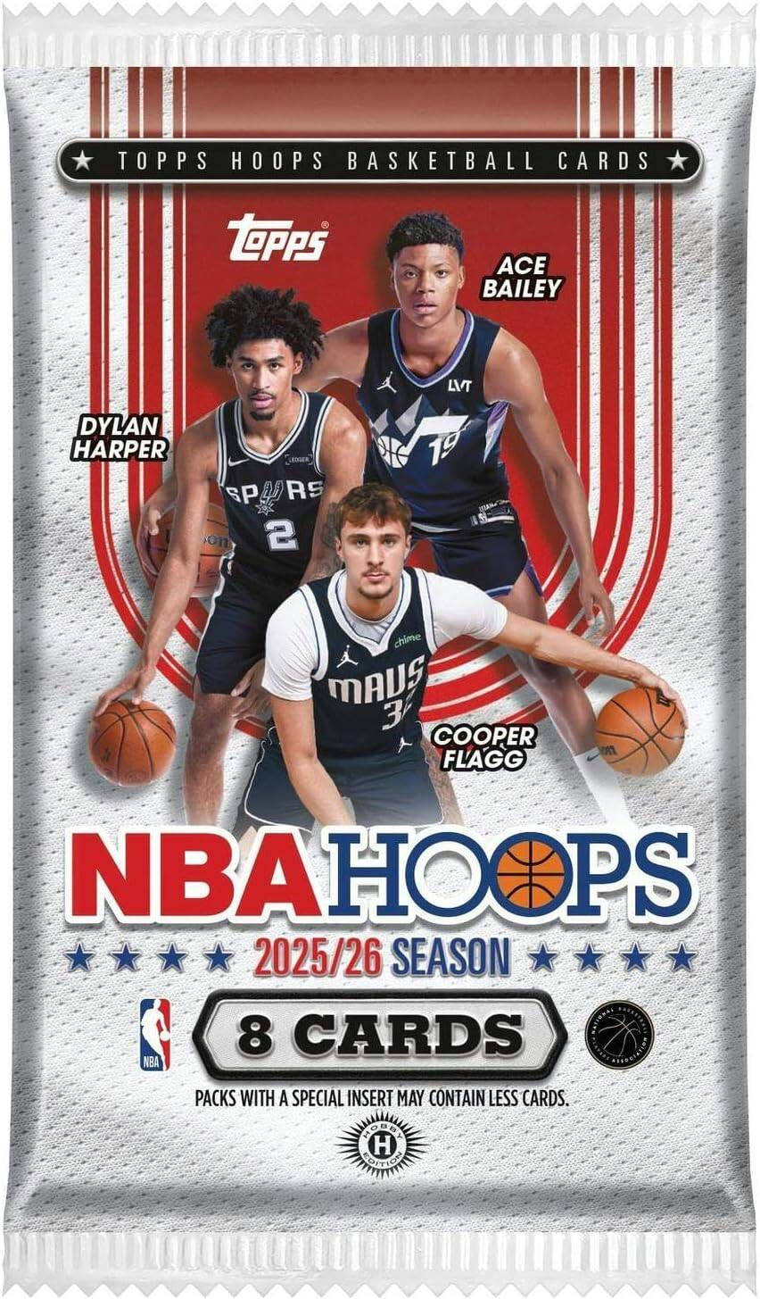 TOPPS HOOPS BASKETBALL CARDS

ACE BAILEY  
DYLAN HARPER  
COOPER FLAGG

NBA HOOPS  
2025/26 SEASON  
8 CARDS

PACKS WITH A SPECIAL INSERT MAY CONTAIN LESS CARDS.