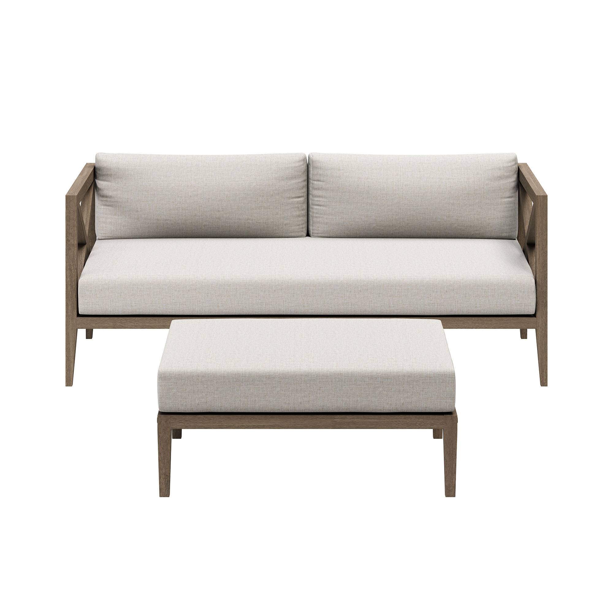 Front. Modway - Northlake Outdoor Patio Teak Loveseat and Ottoman Set, 2-Piece - Pebble.