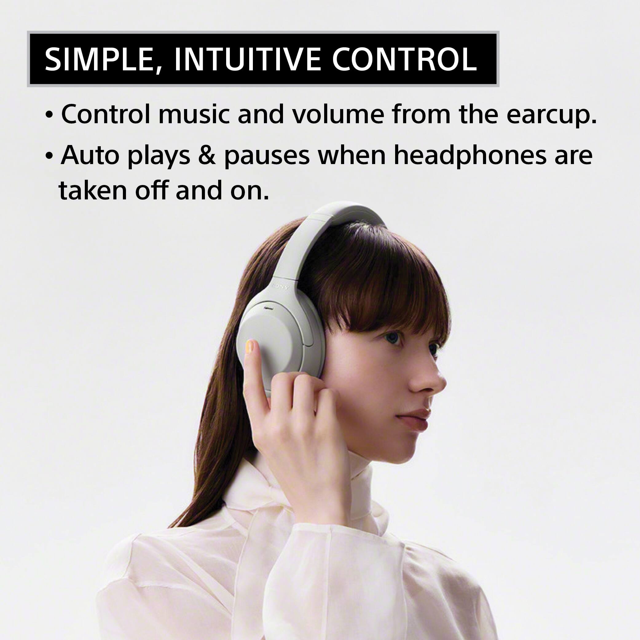 SIMPLE, INTUITIVE CONTROL

- Control music and volume from the earcup.
- Auto plays & pauses when headphones are taken off and on.