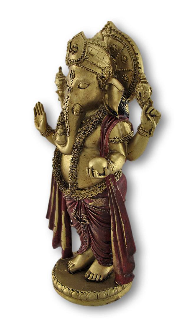 Alt View 1. Zeckos - Golden Ganesha Standing Hindu God Statue - Gold.