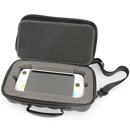 Front. CASEMATIX - Travel Case Fits Logitech G Cloud Gaming Console with Custom Foam Protection, Accessory Storage, Hard Shell & Strap - Black.