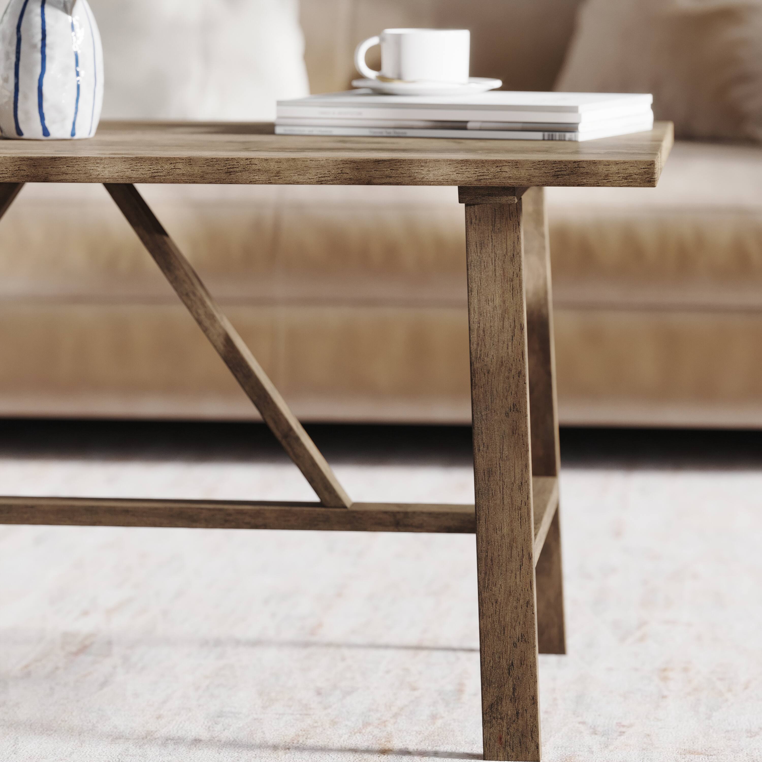 Alt View 4. Emma + Oliver - Saul Solid Wood Farmhouse Trestle Coffee Table - Rustic Brown.