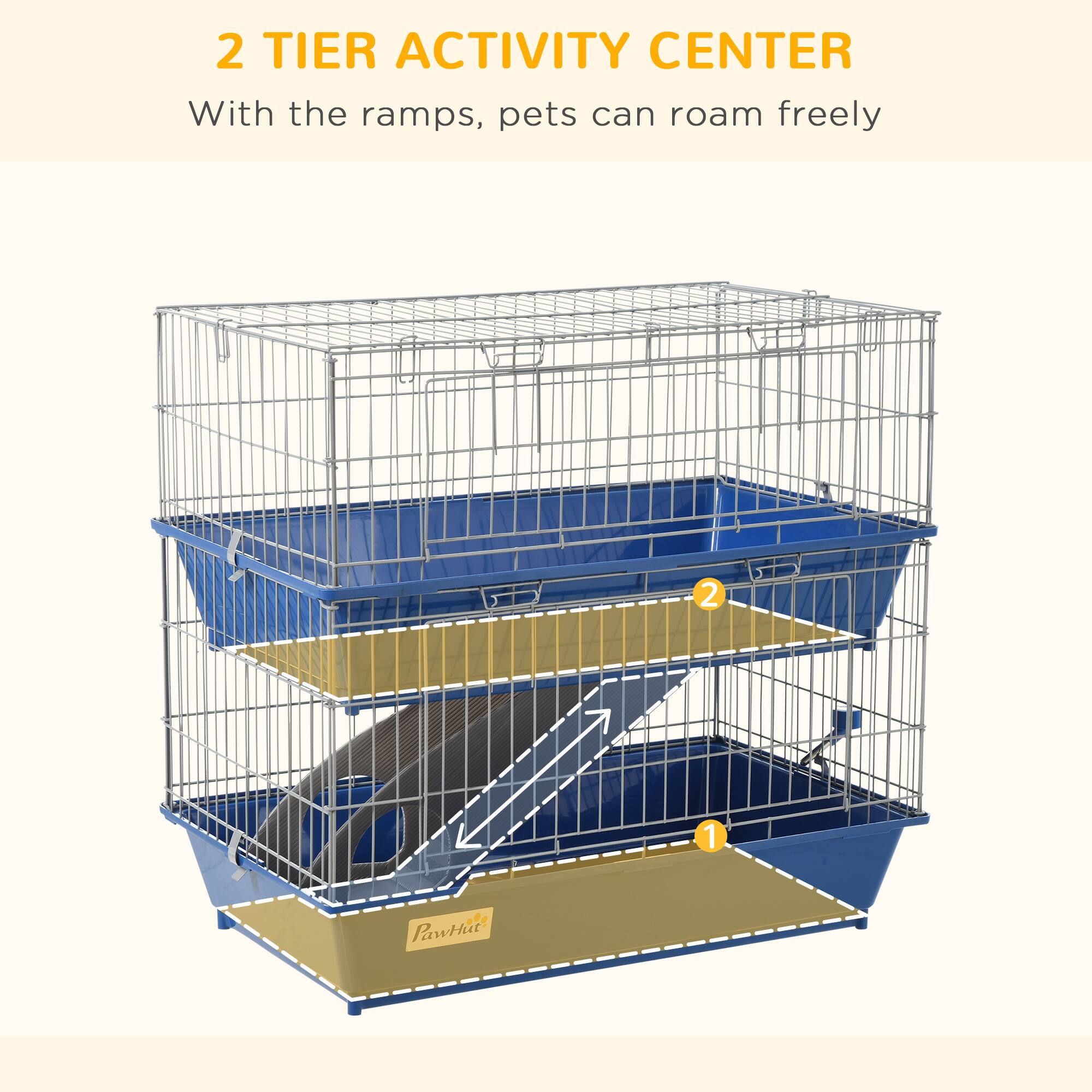 2 TIER ACTIVITY CENTER  
With the ramps, pets can roam freely  

1  
2  

PawHut
