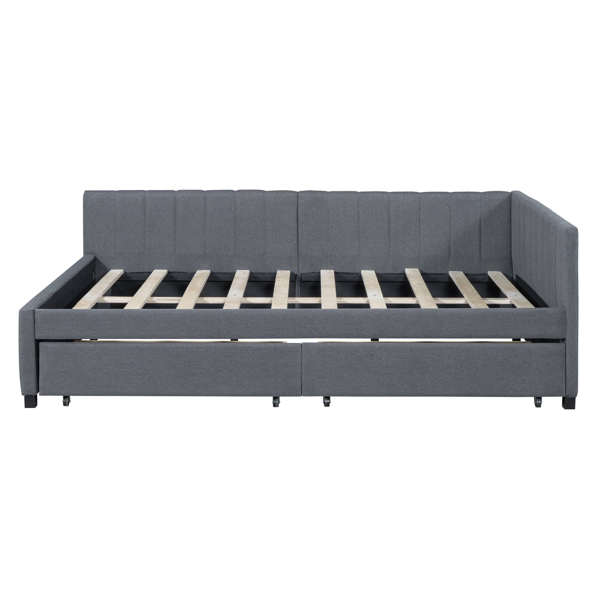 Left. Tiramisubest - Full Size Upholstered Daybed with 2 Storage Drawers Sofa Bed Frame No Box Spring Needed, Linen Fabric (Gray) - Gray.