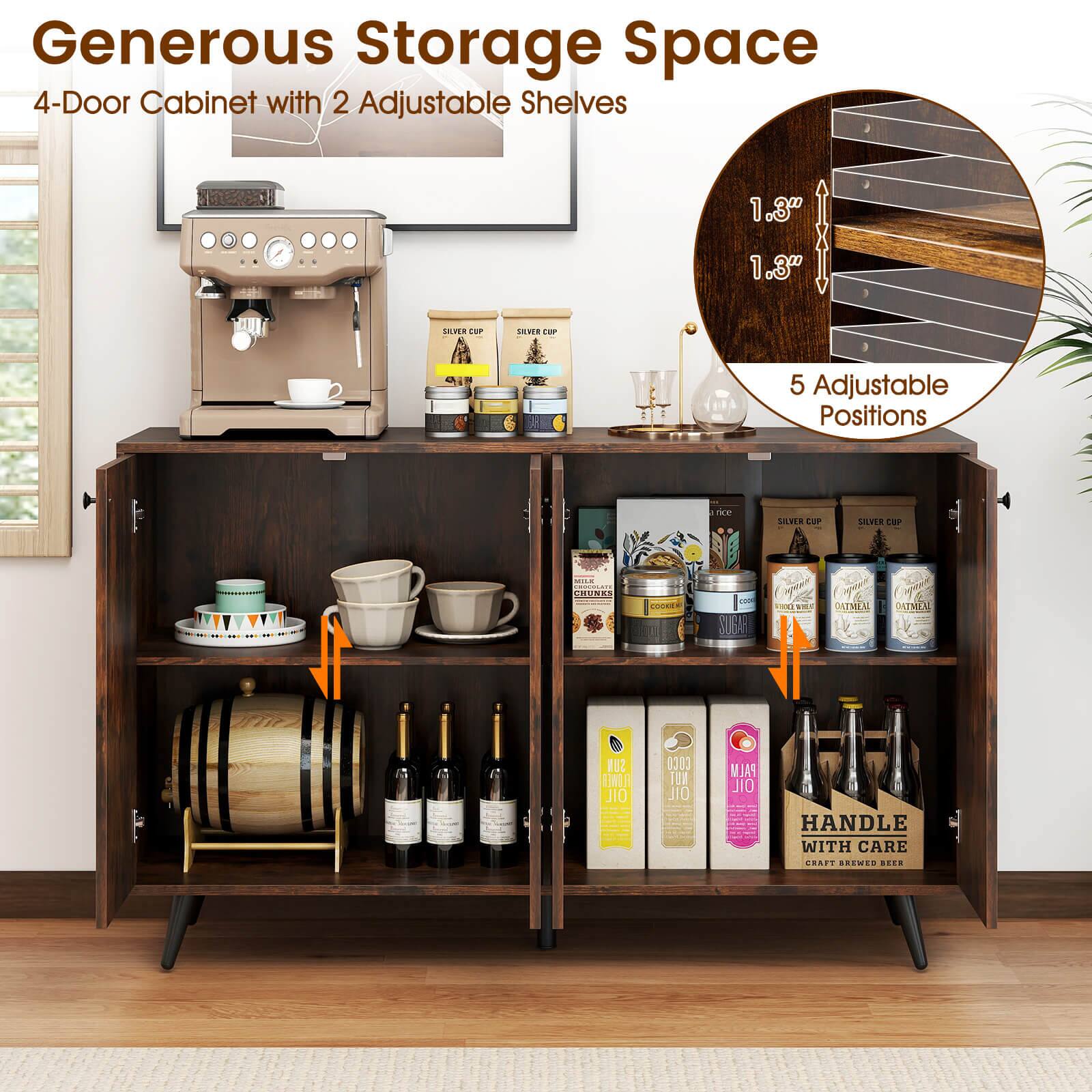 Generous Storage Space 4-Door Cabinet with 2 Adjustable Shelves 1.3" 1.3" 5 Adjustable Positions