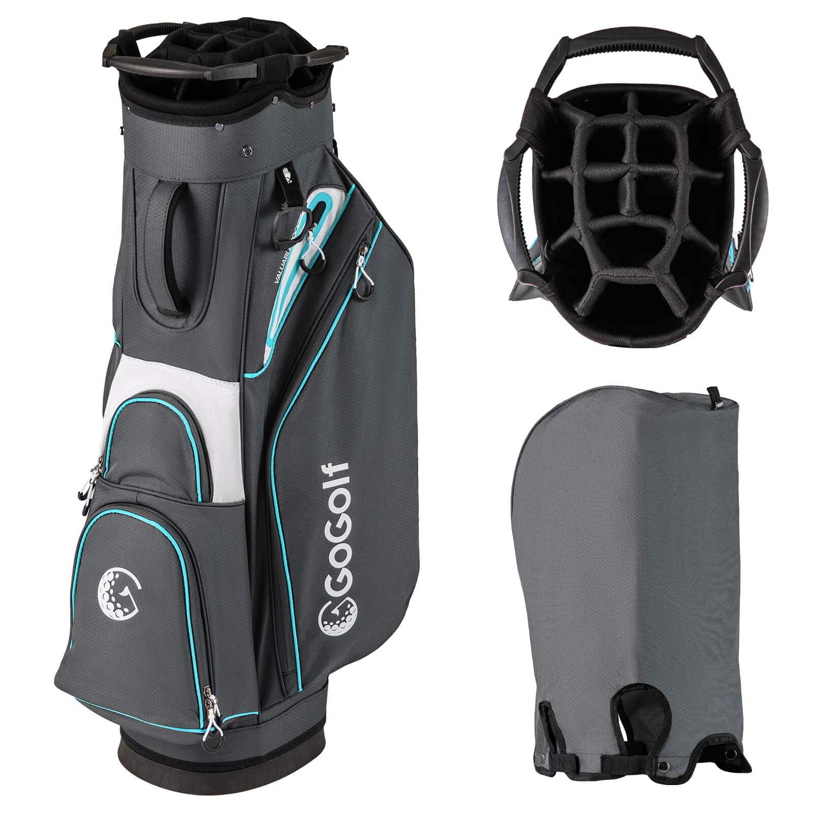 Costway - Golf Cart Bag Lightweight & Portable Golf Bag with 14-Way Top 6 Pockets Rain Hood - Gray