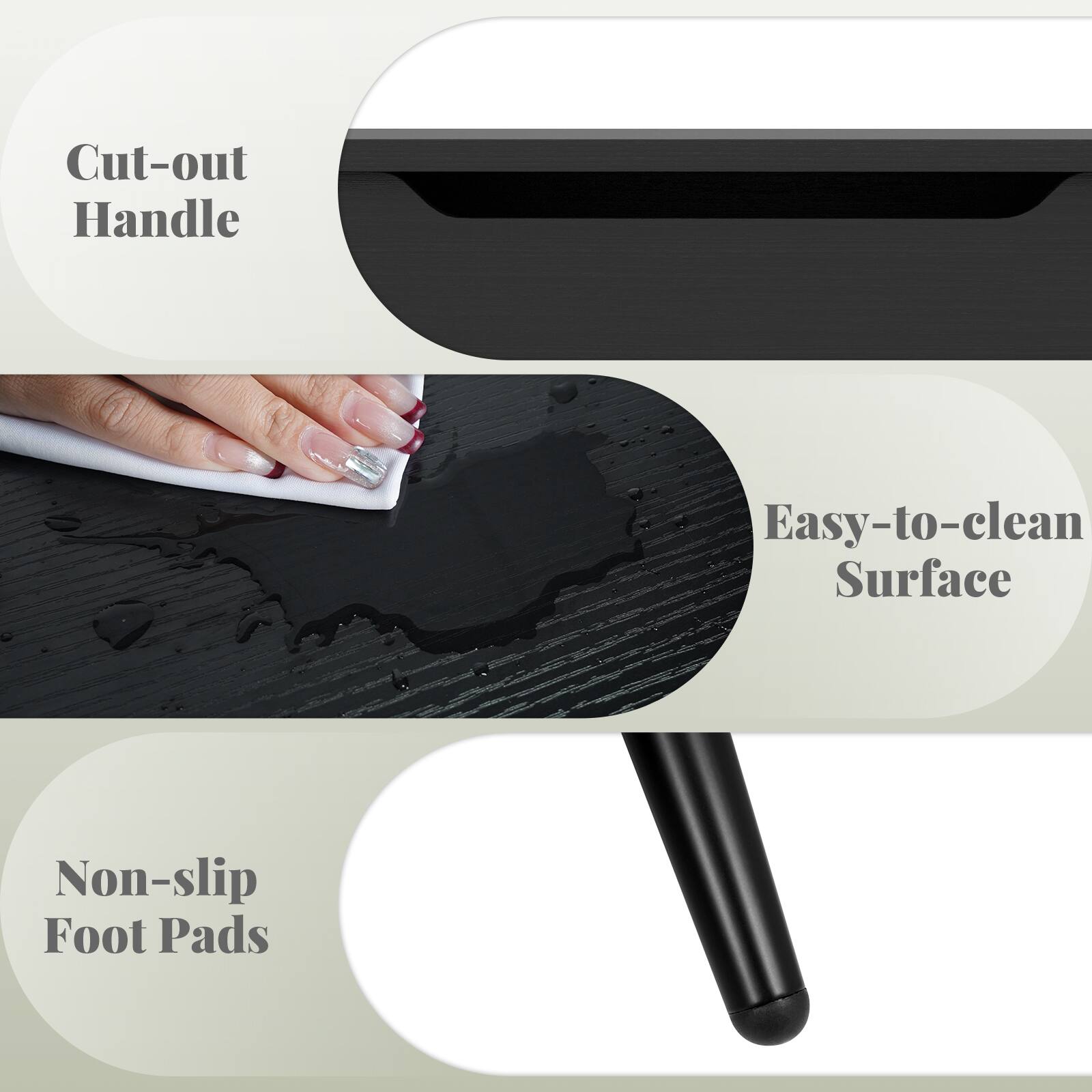 - Cut-out Handle
- Easy-to-clean Surface
- Non-slip Foot Pads