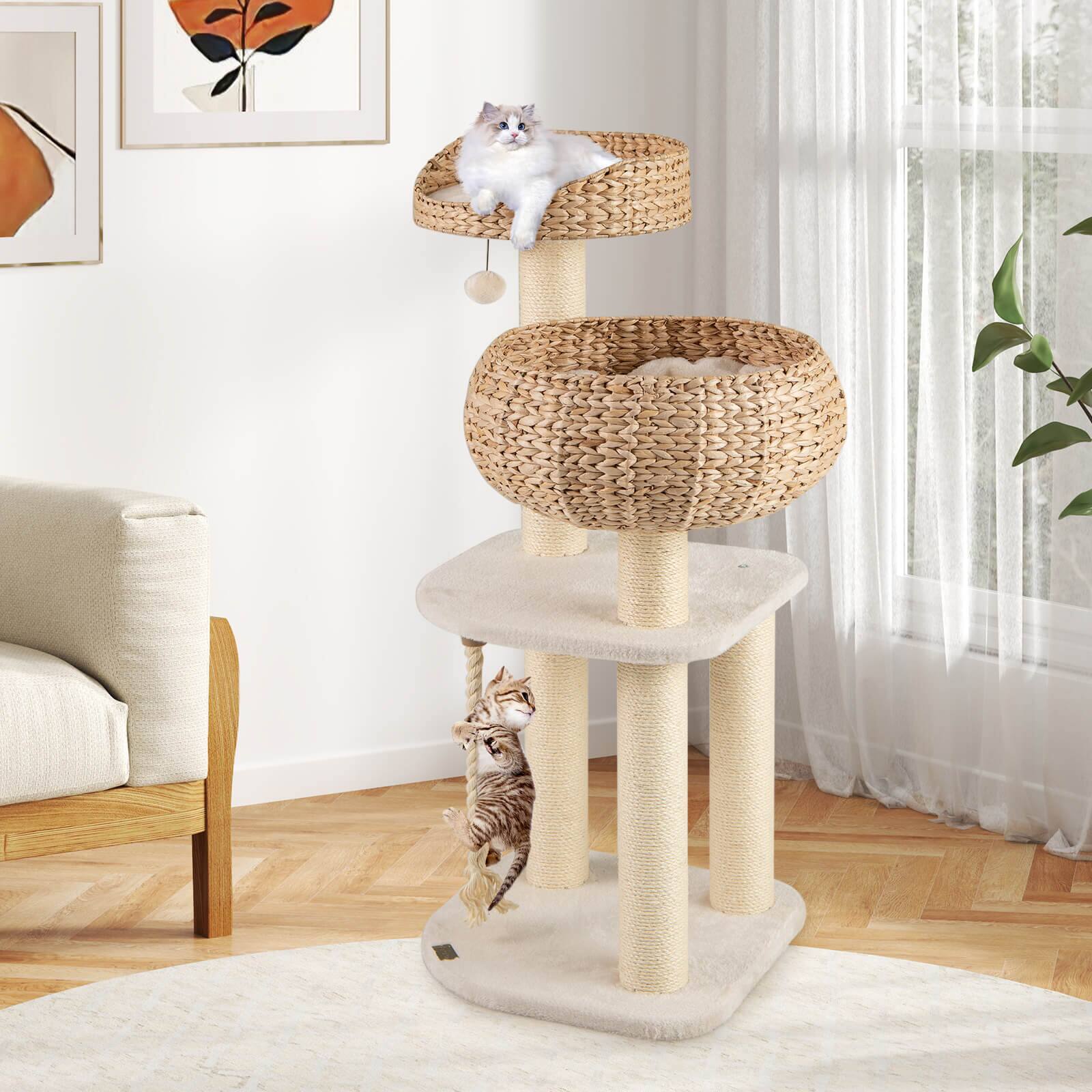 Alt View 4. Costway - Costway 41" Hand-Made Cat Tree Tower Natural Bowl Shaped w/ 2 Perch.