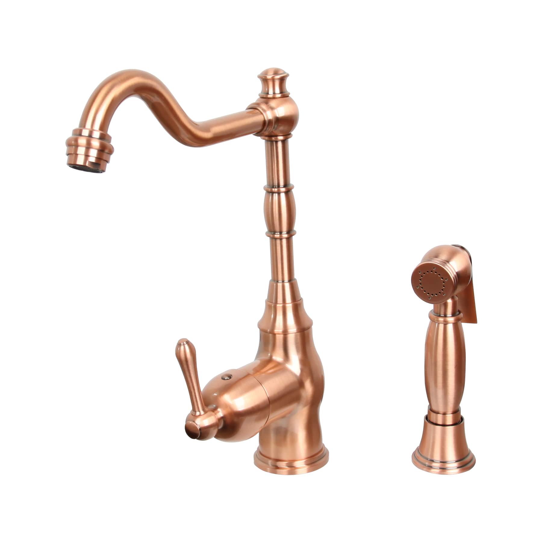 Solid Brass One-Handle 360° Swivel Widespread Kitchen Faucet with Side Spray
