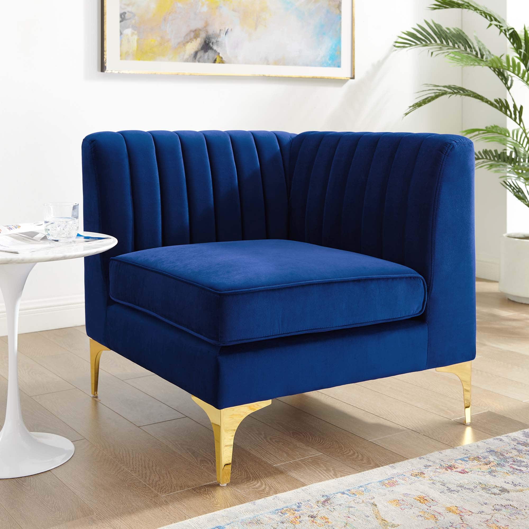 Triumph Channel Tufted Performance Velvet Sectional Sofa Corner Chair by Modway - Navy