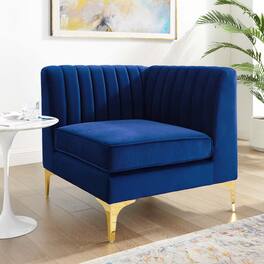 Triumph Channel Tufted Performance Velvet Sectional Sofa Corner Chair by Modway - Navy