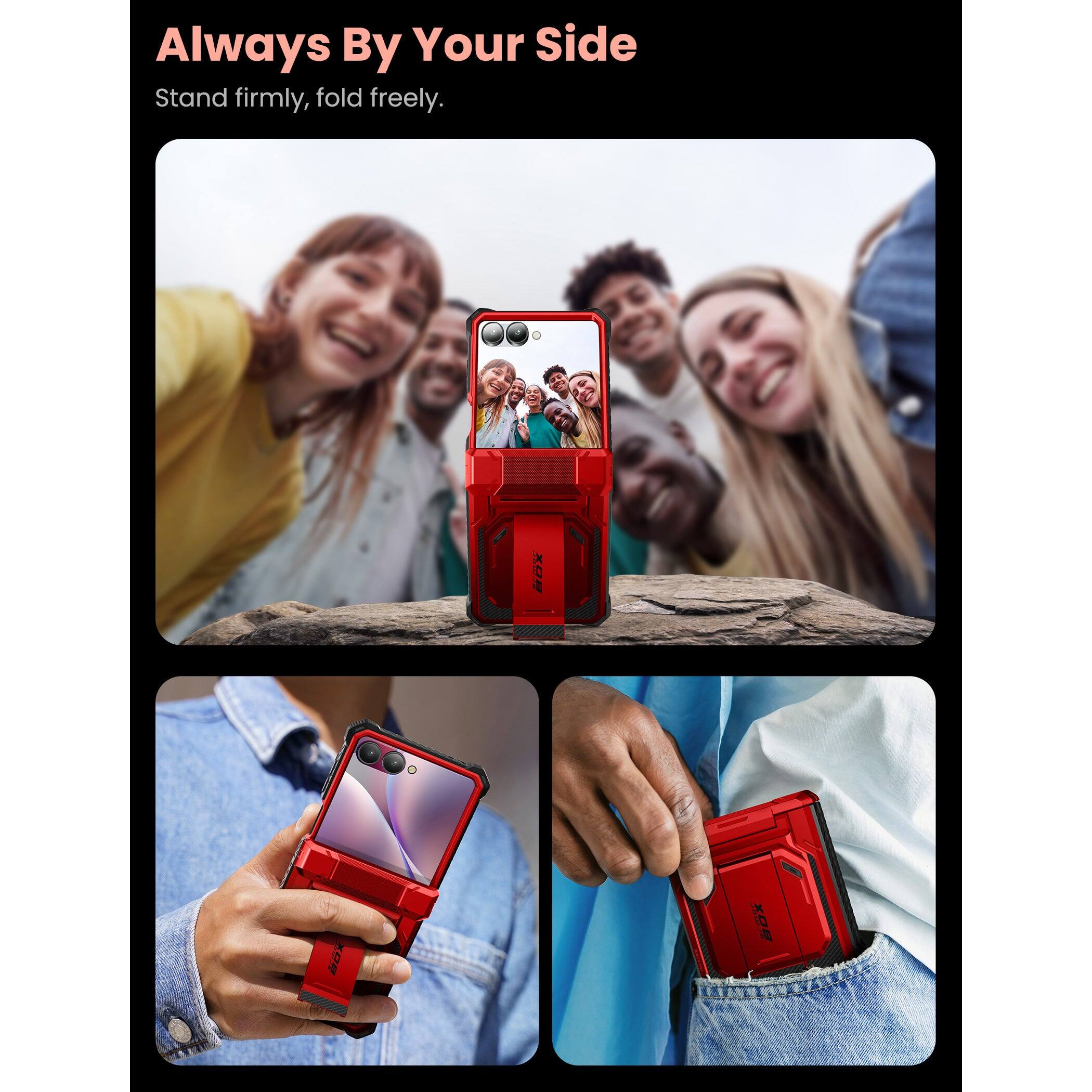 Alt View 7. i-Blason - i-Blason Armorbox Case for Samsung Z Flip7 – Kickstand, Screen Protector, Military-Grade - Metallic Red.