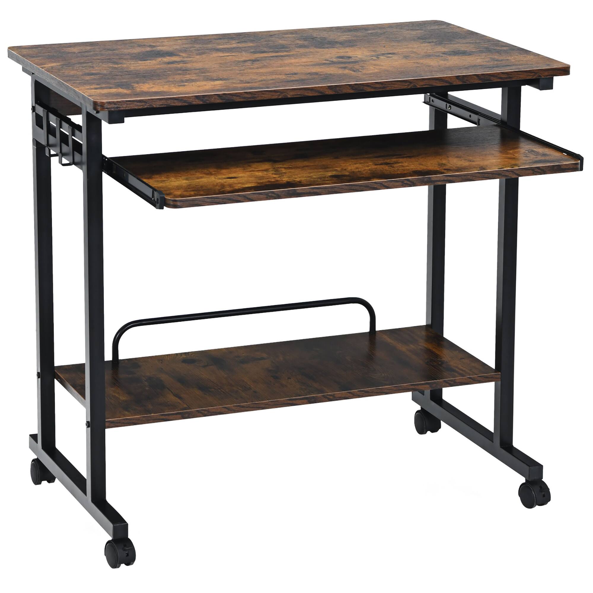 Alt View 19. Costway - Mobile Standing Computer Desk with Keyboard Tray - Rustic Brown.