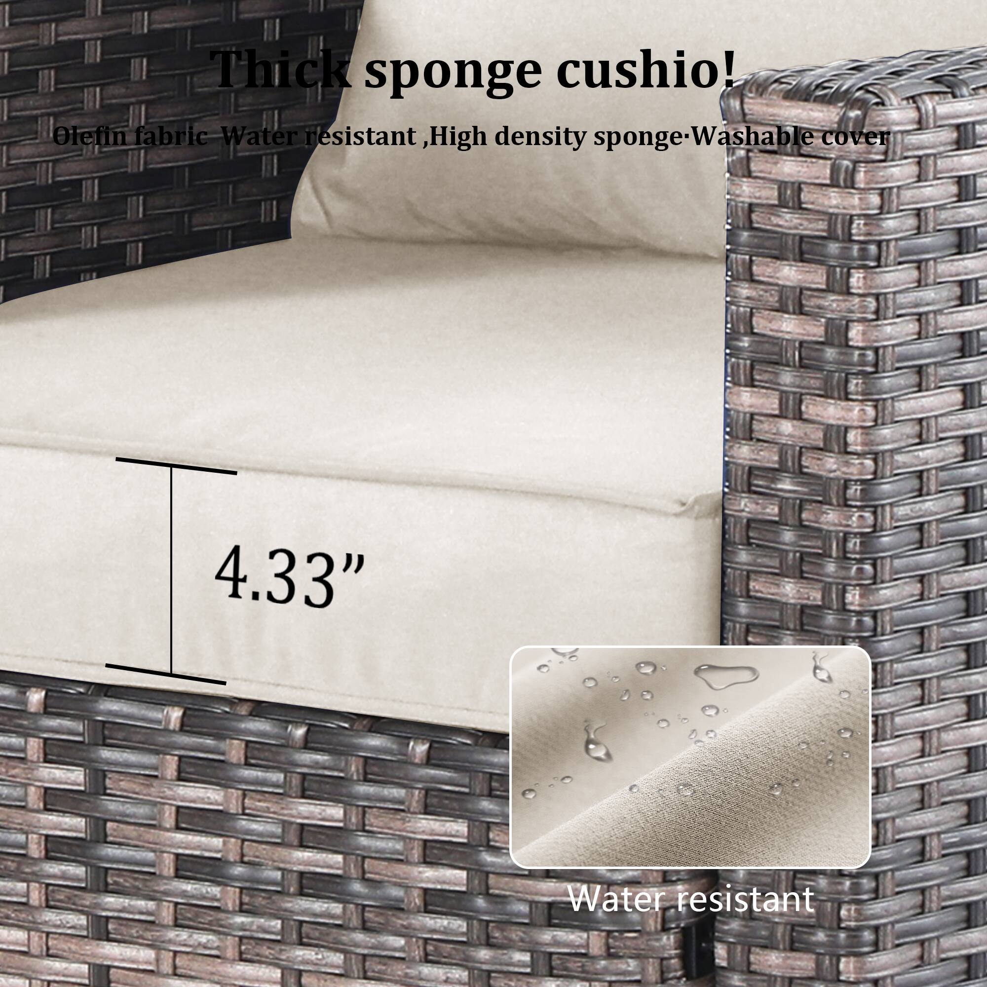 Thick sponge cushion!

Olefin fabric - Water resistant, High density sponge - Washable cover

4.33"

Water resistant