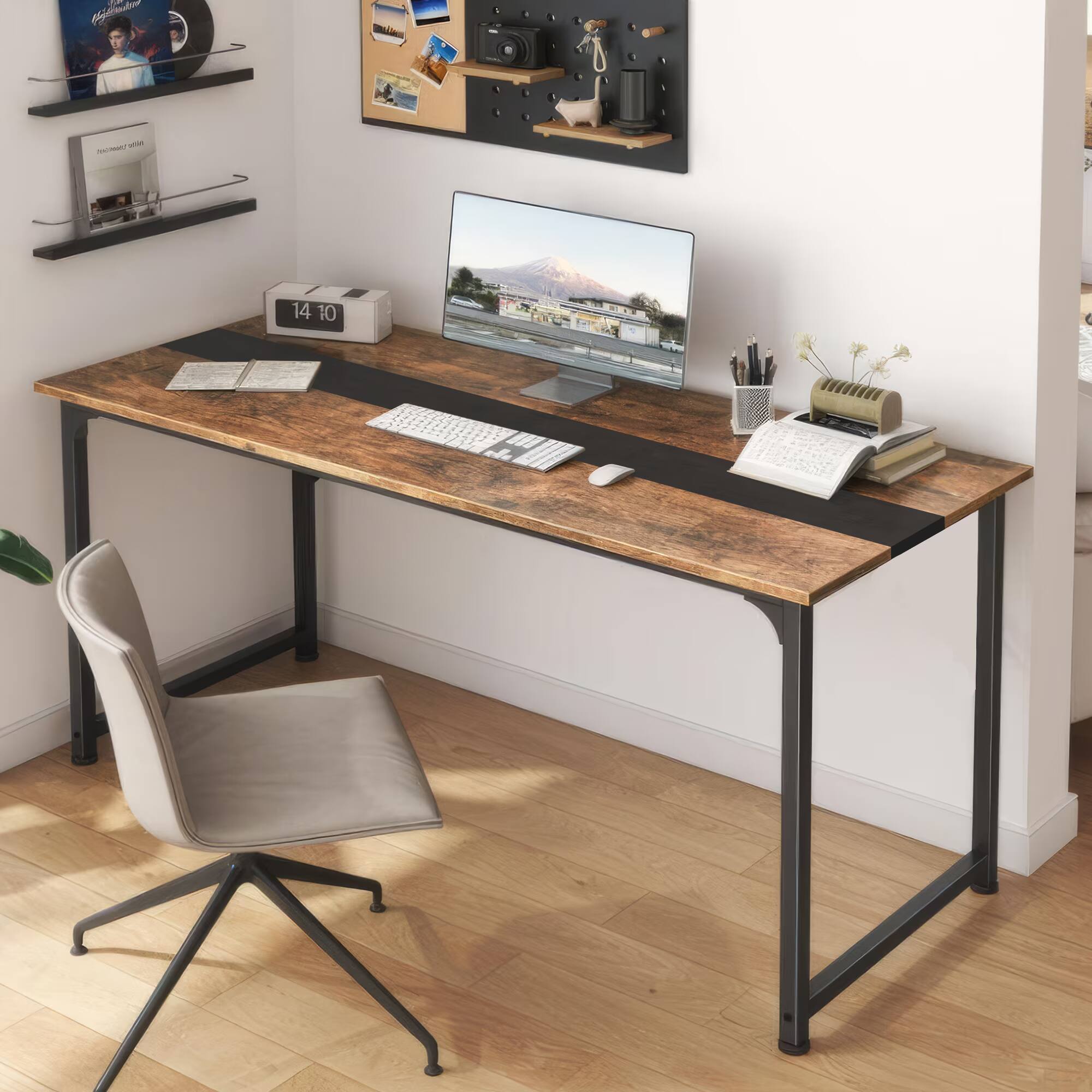 Alt View 2. GTPlayer - Computer Desk 79.5 Inch Large Gaming Desk Large Legroom Work Desk - Rustic Brown.