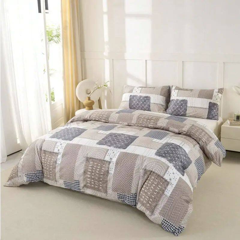Alt View 1. Shatex - Beige square pattern twin 2 pieces comforter set, simple, sophisticated - beige.