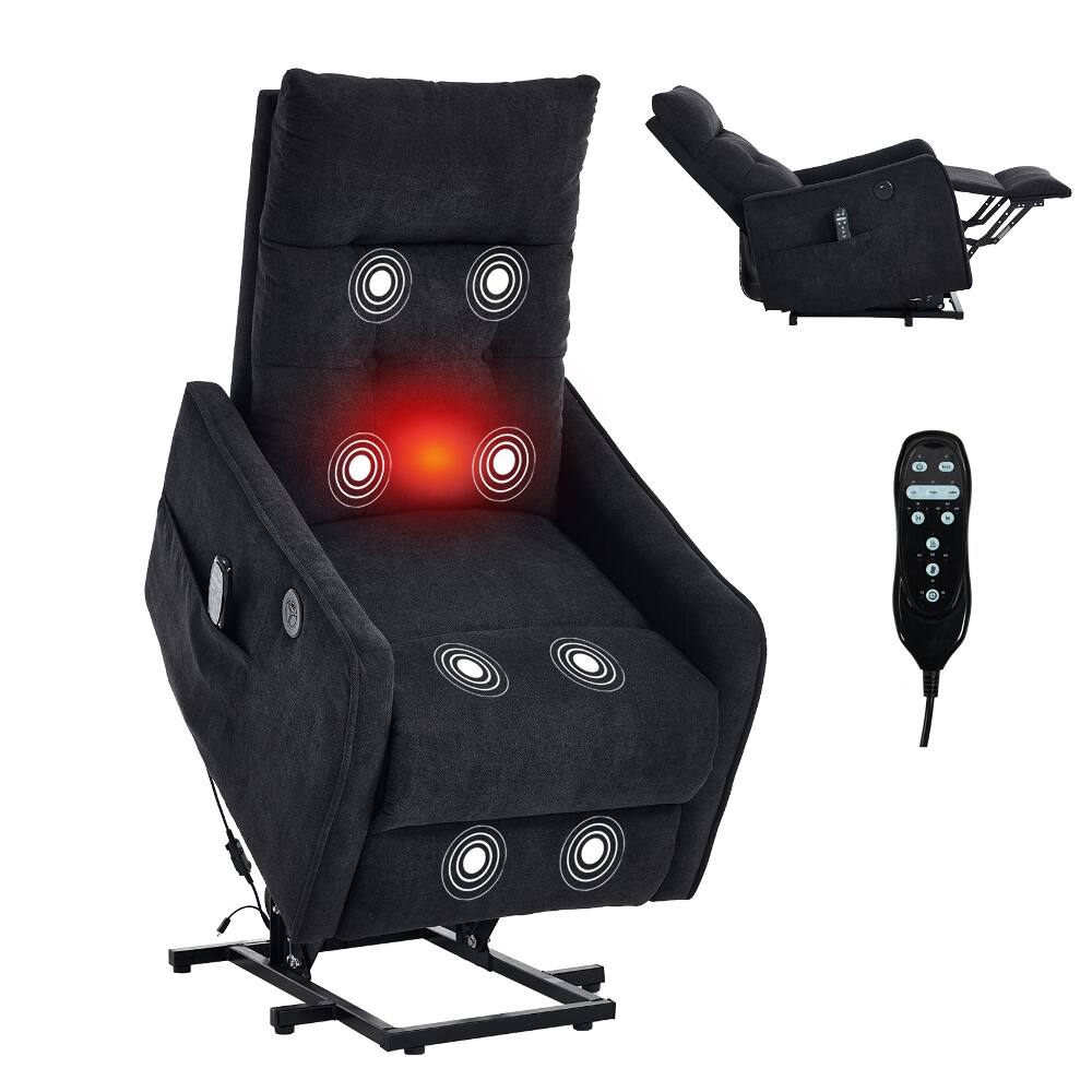 Alt View 8. Ropilly - Ropilly Black Chenille Massage Chair Power Lift Recliner for Elderly with Lumbar Heat and USB - Black.