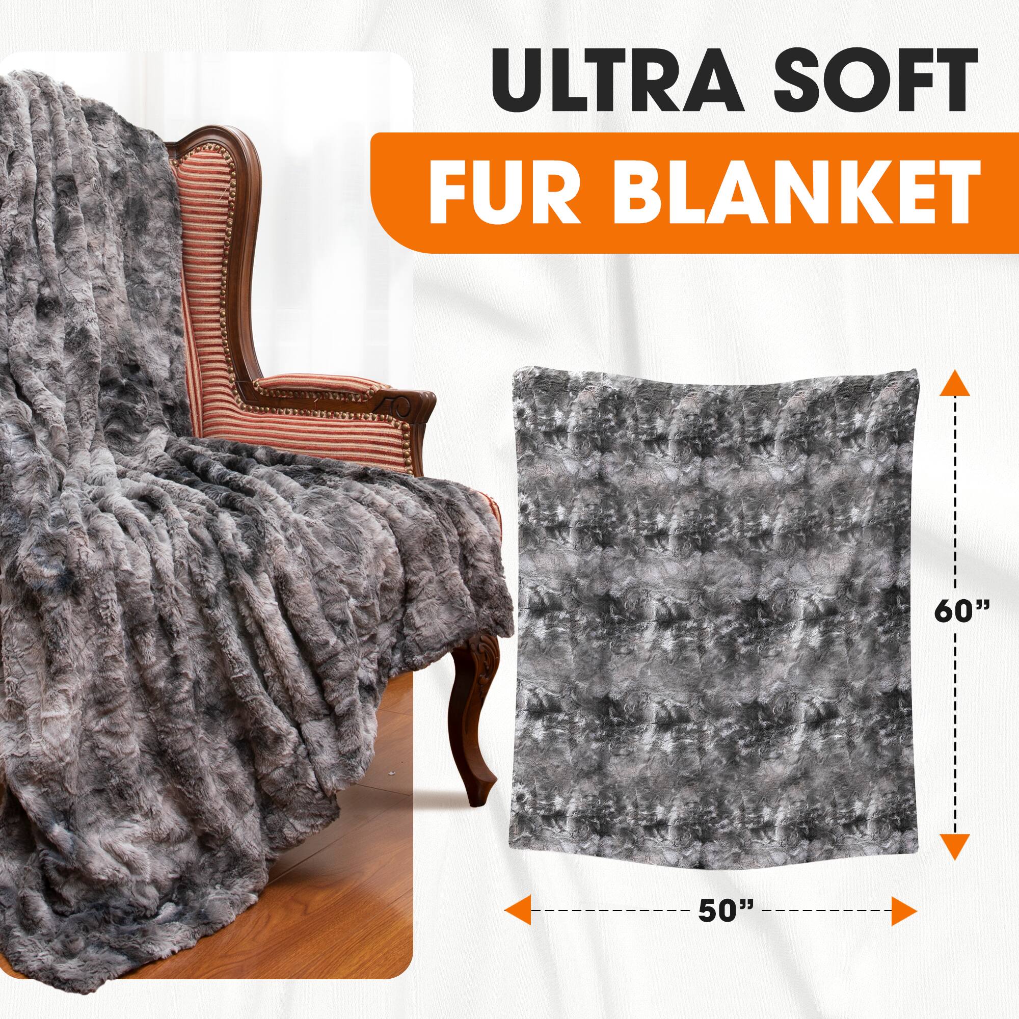 ULTRA SOFT FUR BLANKET  
60" x 50"