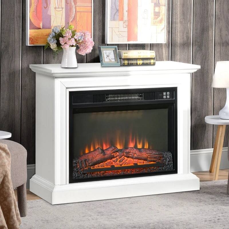 Angle. Hivvago - 31 inch White Electric Fireplace Heater Dimmable Flame Effect and Mantel w/ Remote Control - white.