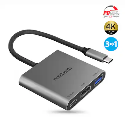 PD Power Delivery Up to 4X Faster! 4K ULTRA HD 3 IN 1 naztech HDMI PD 100W USB 3.0