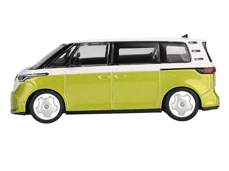 Alt View 2. True Scale Miniatures - Volkswagen ID. Buzz Van Pomelo Yellow Metallic and Candy White Limited Edition 1/64 Diecast Model Car by Mini GT.