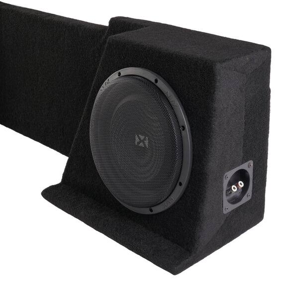 Angle. NVX - BOOST Box Custom Fit 10" 700W RMS Loaded Sealed Subwoofer Enclosure for 2008-2013 Chevrolet Silverado and GMC Sierra - Black.