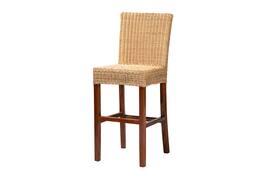 bali & pari - Racquel Modern Bohemian Natural Ratand Mahogany Wood Bar Stool - Natural Brown/Walnut Brown