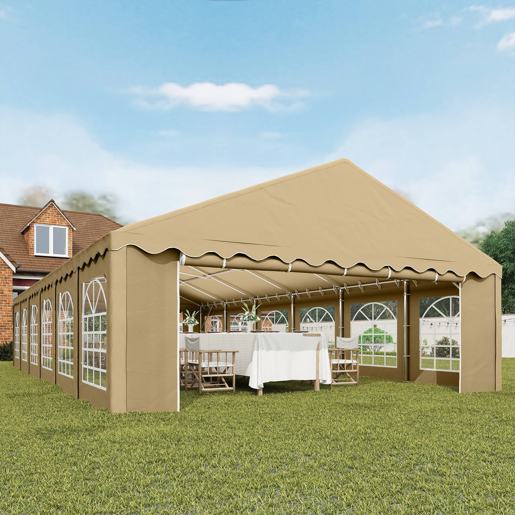 Alt View 8. Outsunny - x 40' Party Tent, Outdoor Canopy Tent with Removable Sidewalls, 12 Windows for Parties, Wedding, Events - Brown.