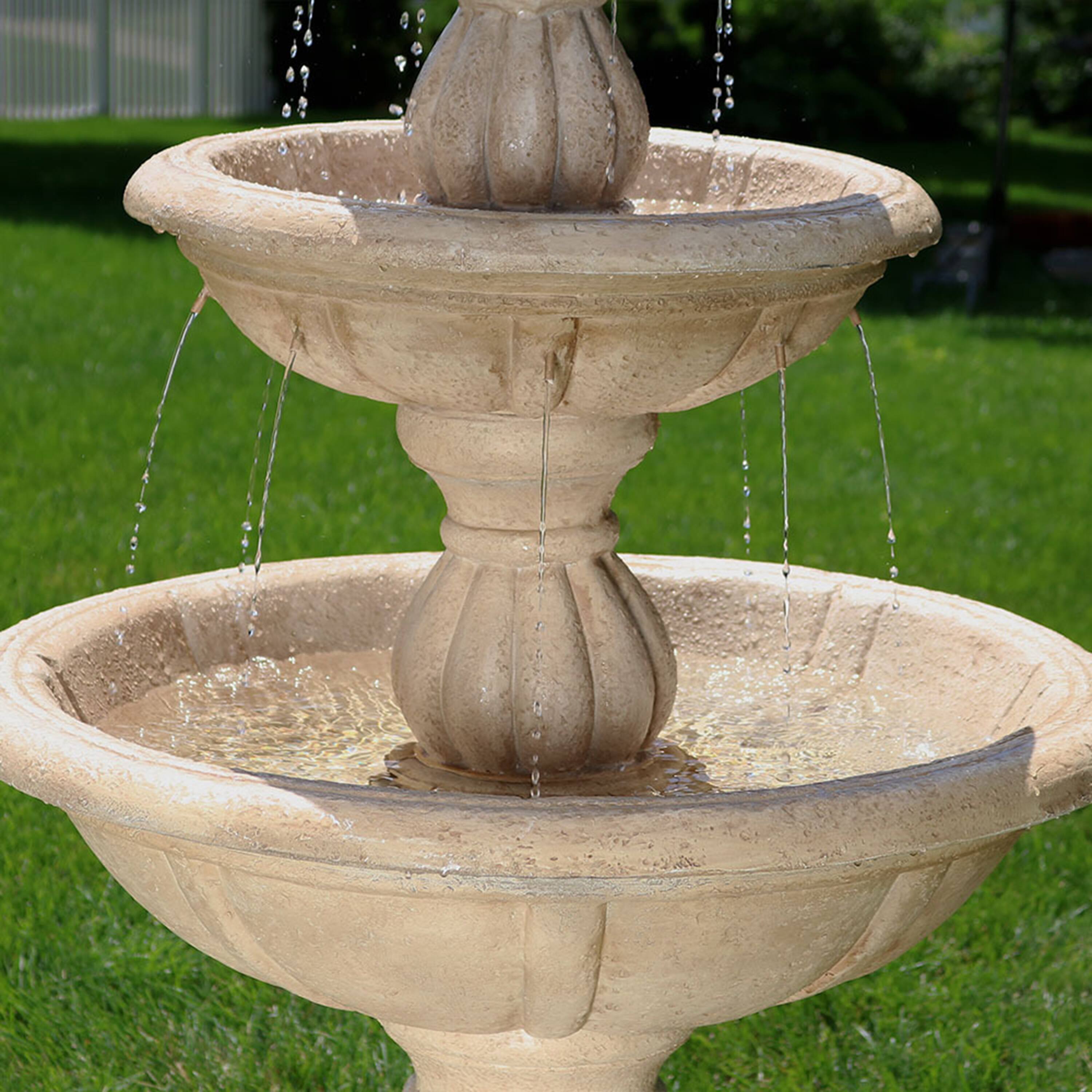 Alt View 5. Sunnydaze - Cornucopia Polyresin Outdoor 3-Tier Water Fountain - Beige.
