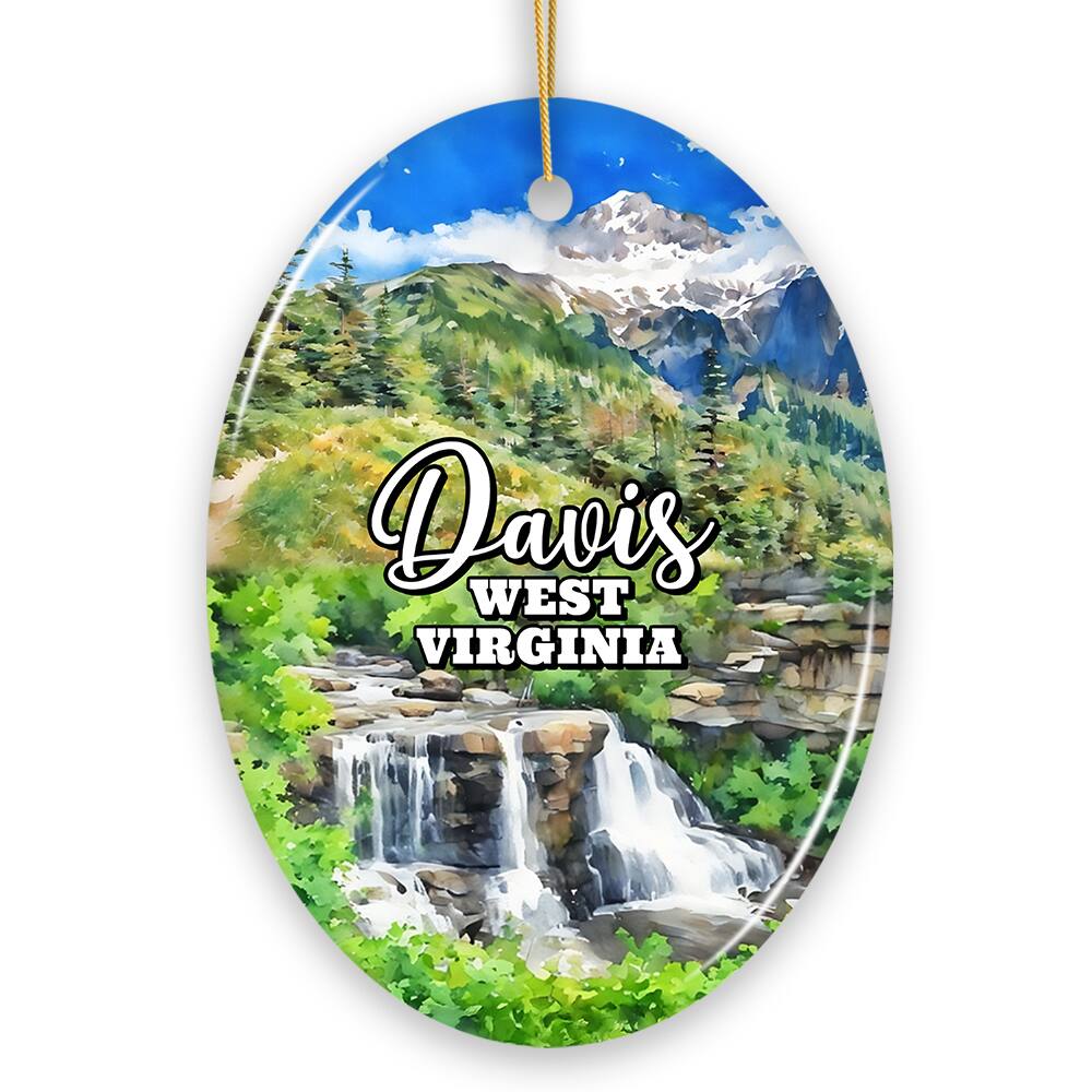 OrnamentallyYou - Adventurous Davis Mountain Town Ornament, West Virginia Appalachian Charm Christmas Gift (Oval) - Multi-colored