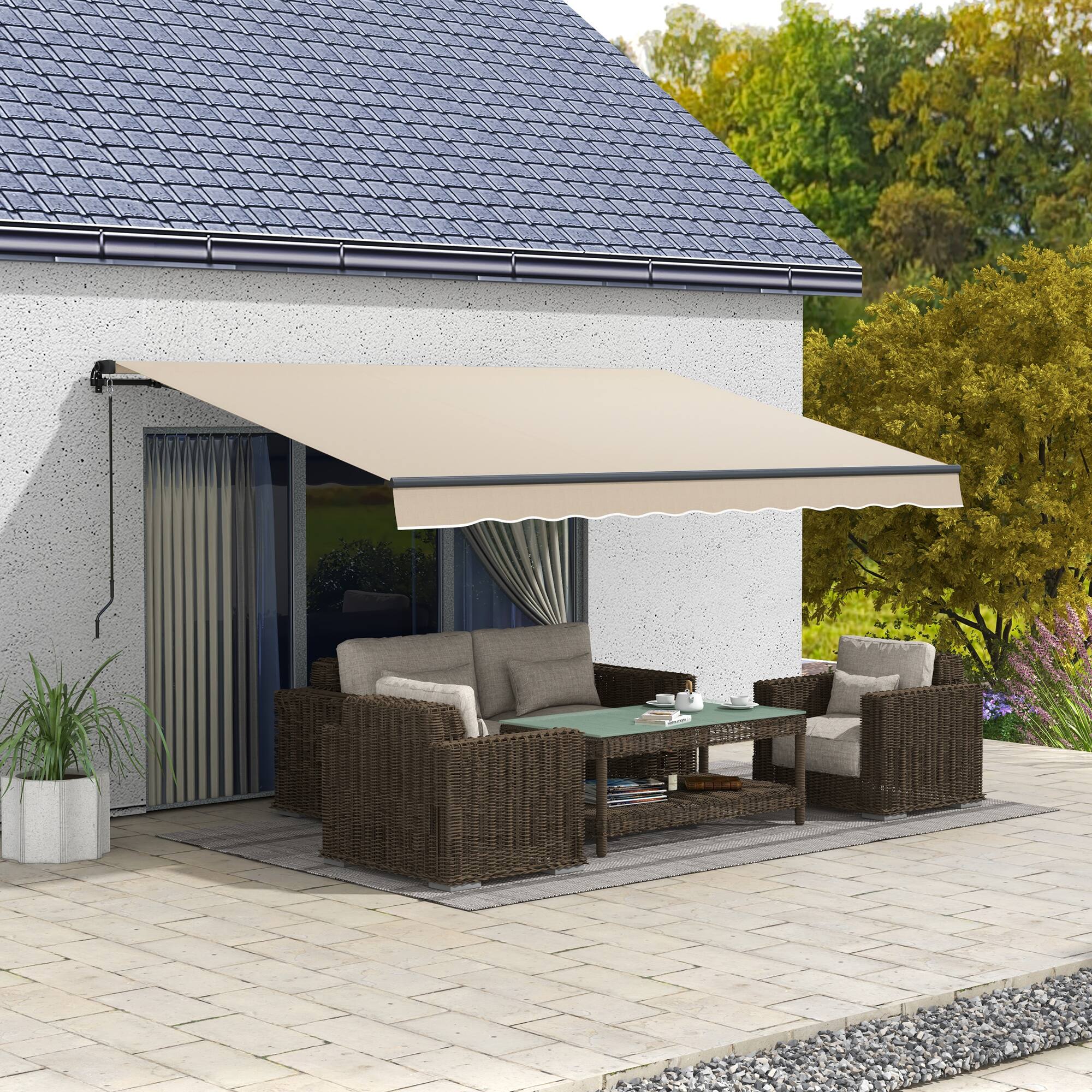 Alt View 1. Outsunny - x 10' Retractable Awning, 280gsm UV Resistant Sunshade Shelter for Deck, Balcony - Beige.