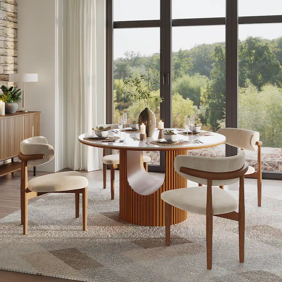 POVISON Modern 47" Round Dining Table for 4 Sintered Stone Walnut ...