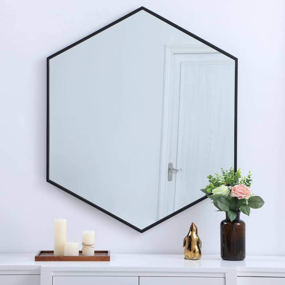 Alt View 4. Elegant Decor - Metal frame hexagon mirror 38 inch in Black - Black.