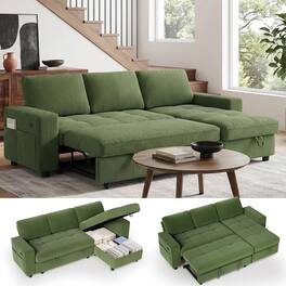 Dyonery - 81" Sleeper Sofa, Convertible Sofa Bed with Storage, Sectional Couch L Shaped 3 Seat Sectional Sleeper Sofa - Green