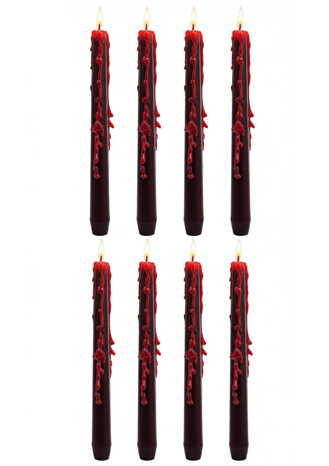 Front. FINEAK - 8 Pack 10-Inch Vampire Tears Bleeding Taper Candles: Unscented Black, Spooky Blood Drip,For Halloween Parties - Black.