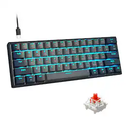 PO3TICJUNKI3 - 60 Wired Mechanical Gaming Led Backlit 60 Percent For Windows Laptop Pc black-red Blue - Black Grey(Ice Blue Light)/Red Switch