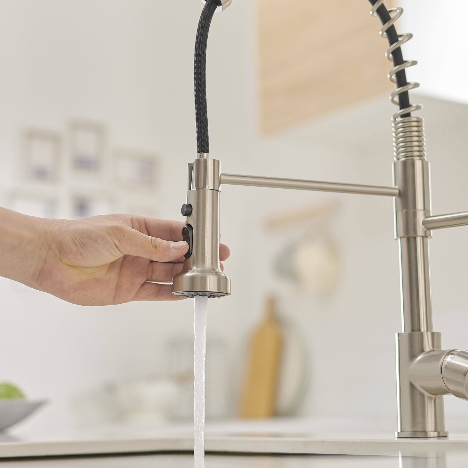 Alt View 7. Boyel Living - Brushed Nickel Single Handle Pull Down Sprayer Kitchen Faucet with Pot Filler and Water Supply Hose - Brushed Nickel.