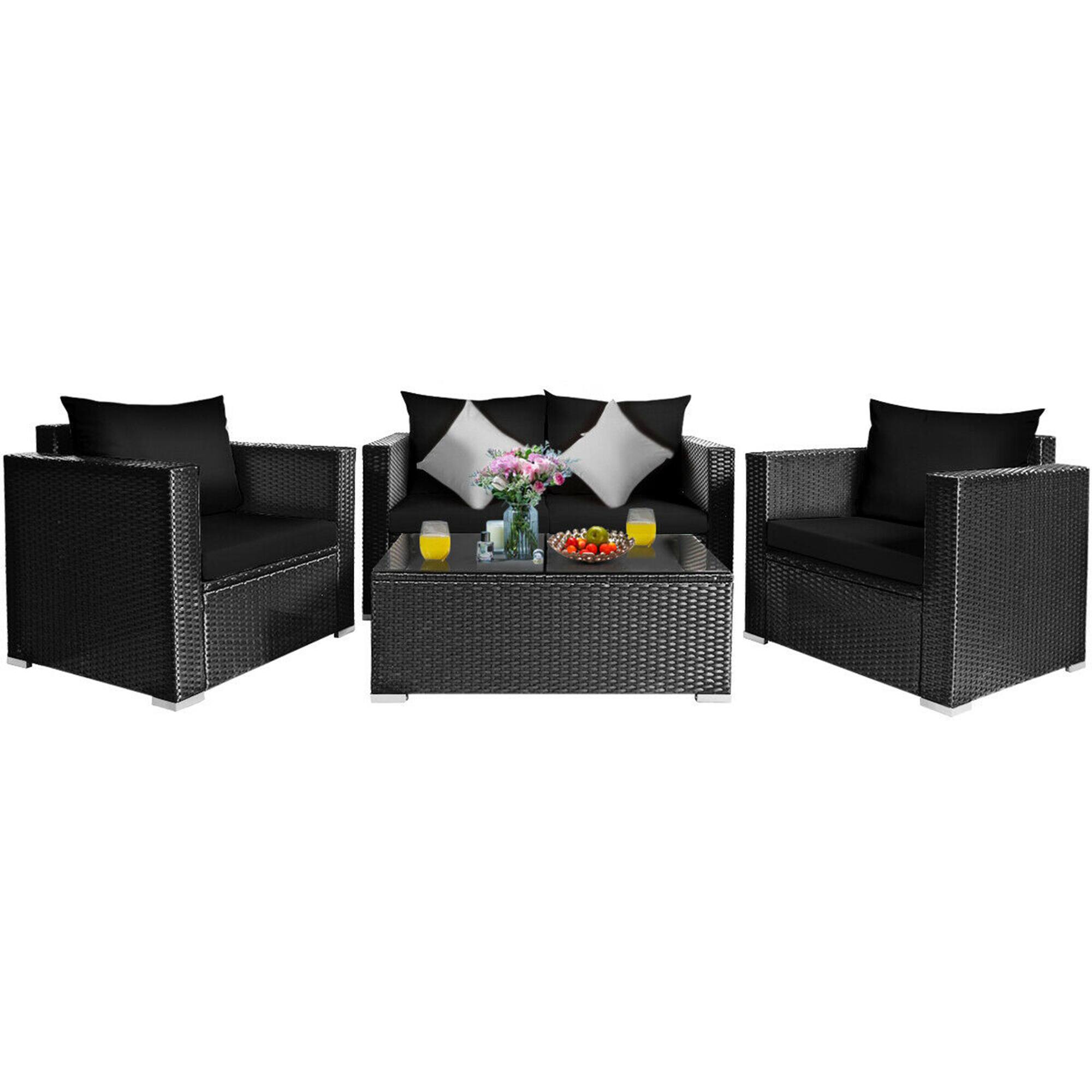 Alt View 3. Gymax - Gymax 8PCS Rattan Patio Conversation Set Outdoor Furniture Set w/ Black Cushions - Black.
