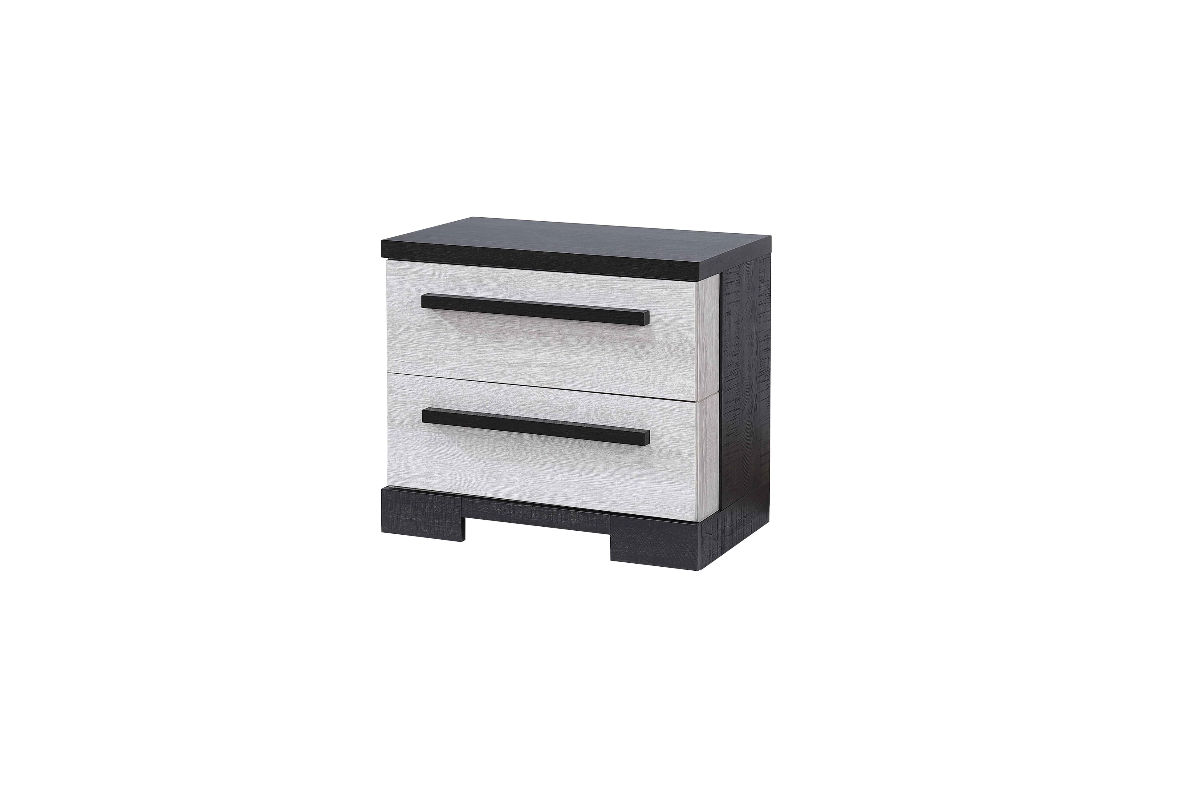 Tiramisubest - Chalk White and Black Finish Wooden Nightstand with 2 Drawers, Contemporary Style - Black|White