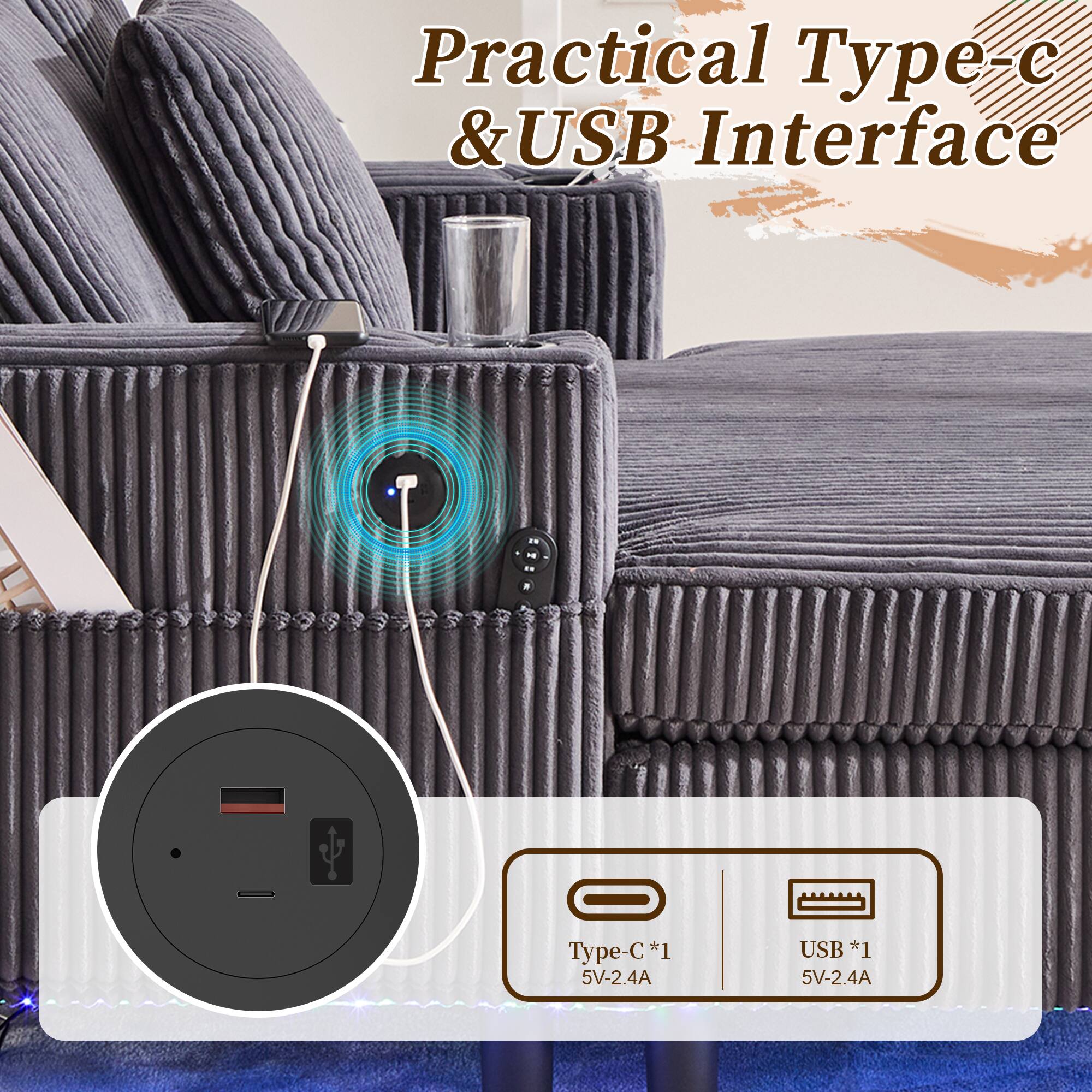 Practical Type-c & USB Interface

Type-C *1 5V-2.4A  
USB *1 5V-2.4A