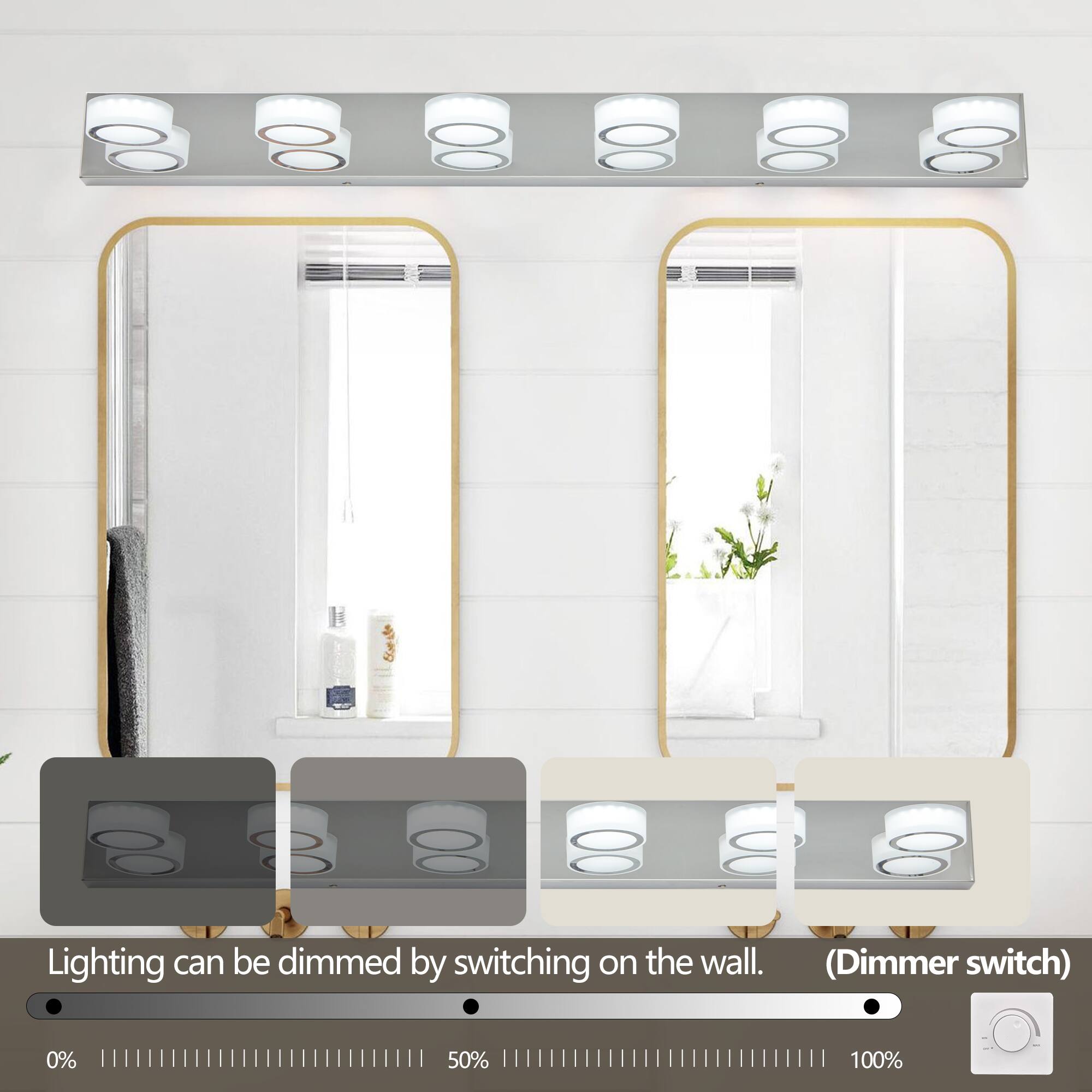 Lighting can be dimmed by switching on the wall.  
(Dimmer switch)  
0% 50% 100%