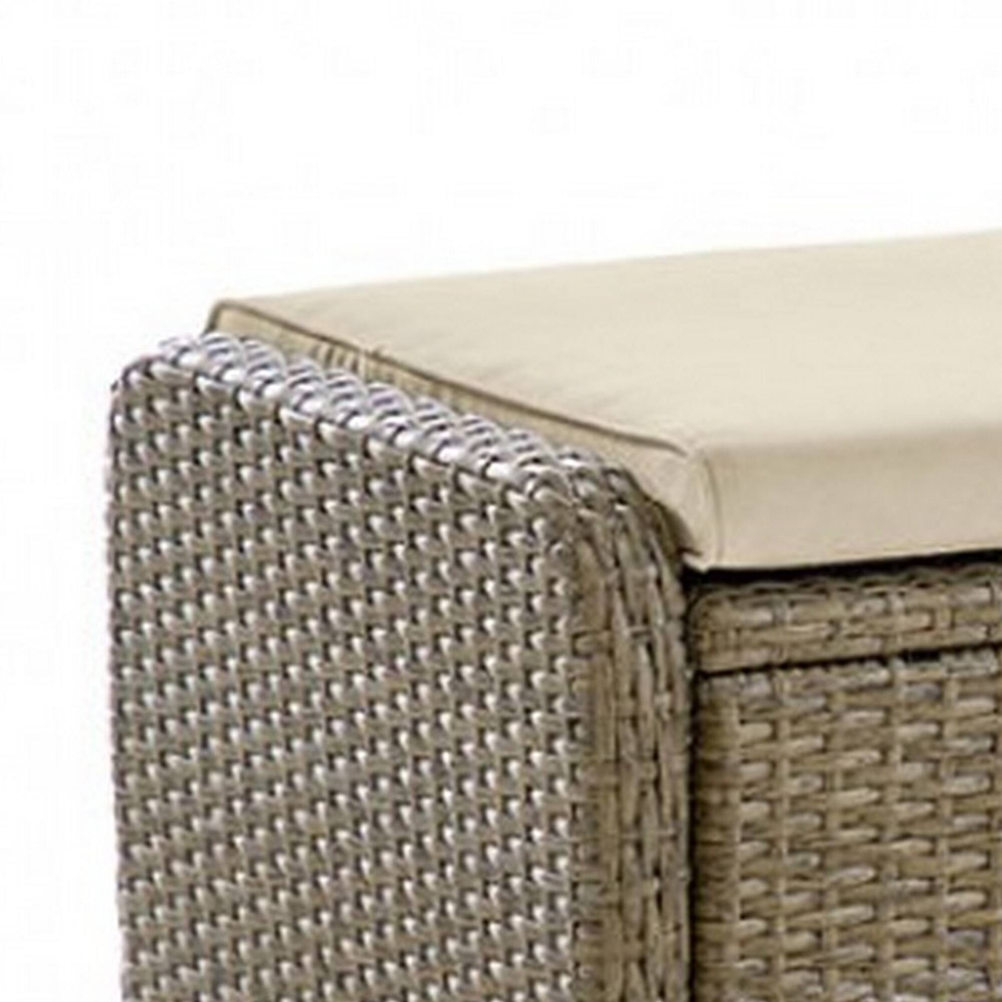 Alt View 1. Manhattan Lane - Ankia 21 Inch Outdoor Square Ottoman, Set of 2, Beige Fabric, Faux Wicker - Beige, Brown.