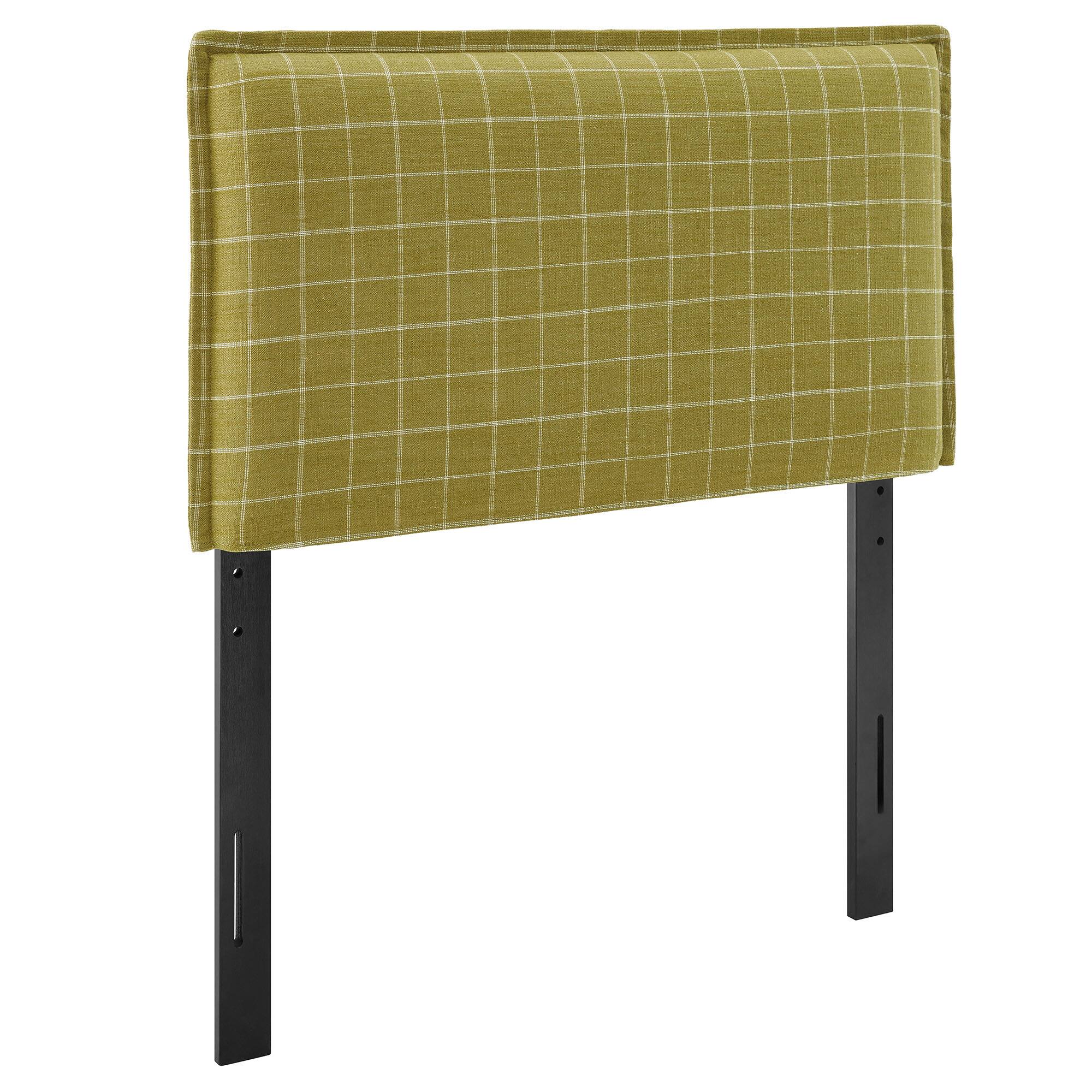 Angle. Modway - Camille Checkered Linen Blend Headboard by Modway - Artichoke Windowpane Check.