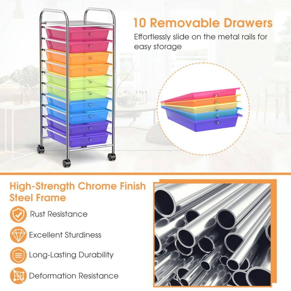 10 Removable Drawers  
Effortlessly slide on the metal rails for easy storage  

High-Strength Chrome Finish Steel Frame  
- Rust Resistance  
- Excellent Sturdiness  
- Long-Lasting Durability  
- Deformation Resistance
