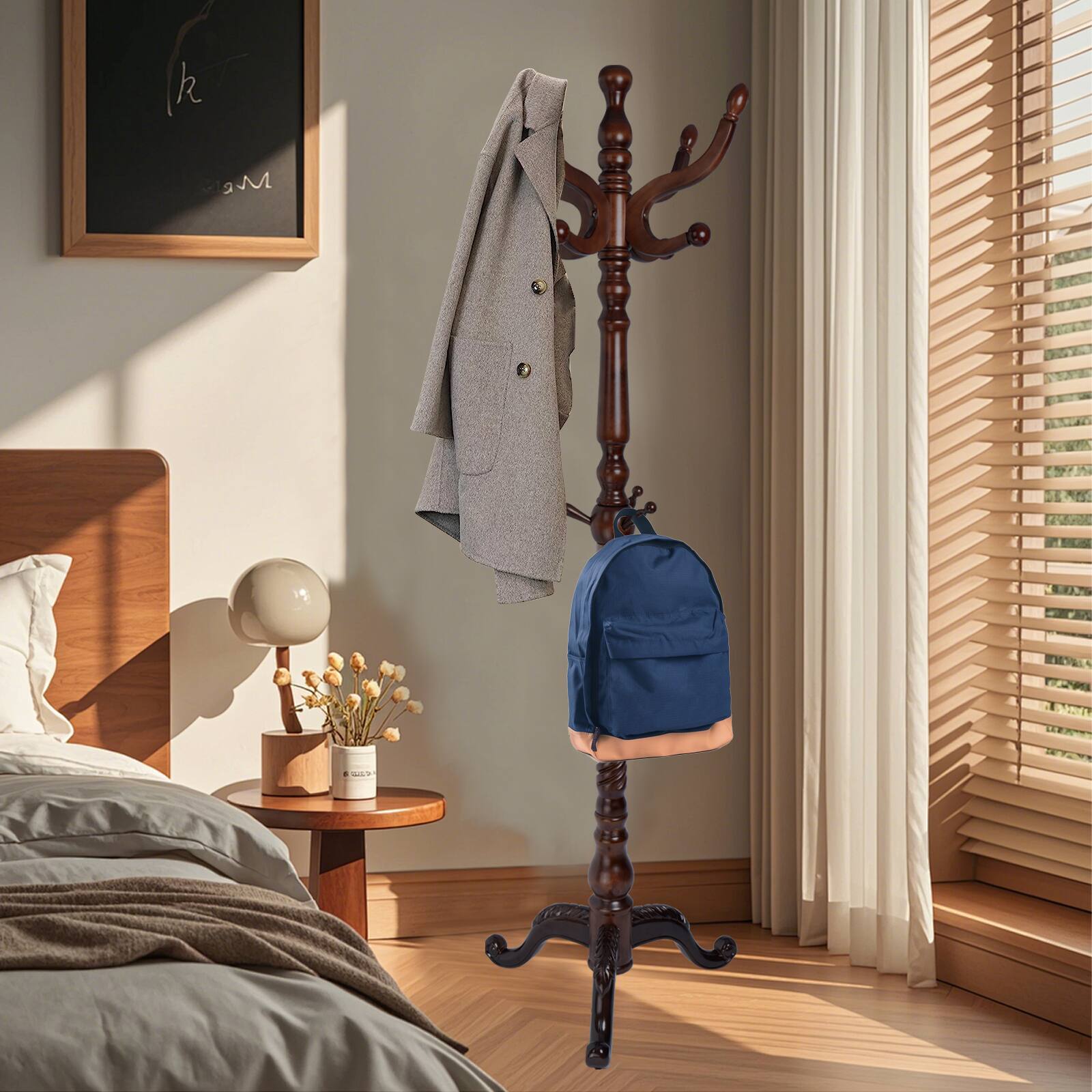 Alt View 7. Chateau Abodes - Solid Wood Coat Rack, Free Standing Hall Coat Tree with 11Hooks, 2 Height Options, 270lbs Load, Stury Base - Dark Brown - Tri-legged.