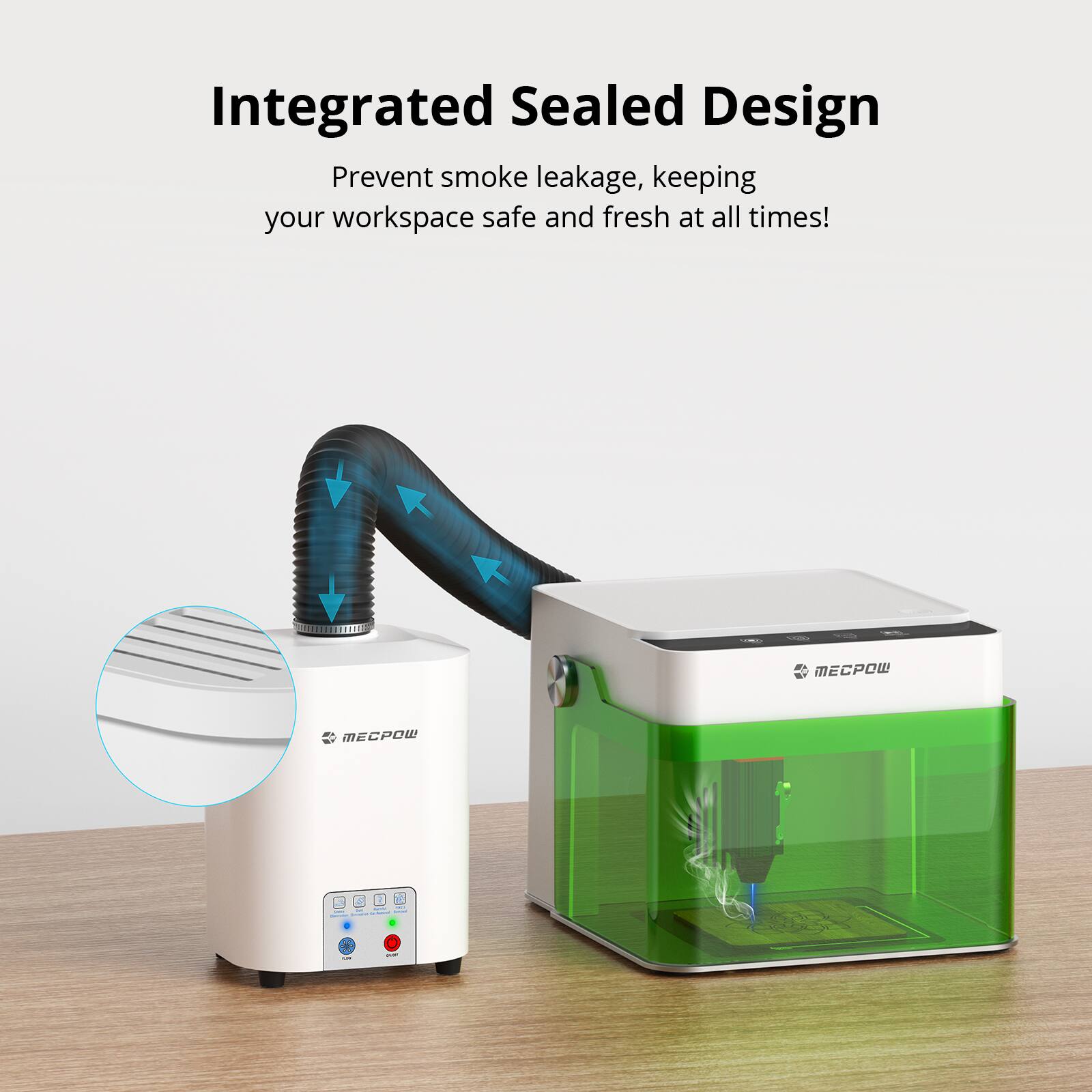 Integrated Sealed Design  
Prevent smoke leakage, keeping your workspace safe and fresh at all times!