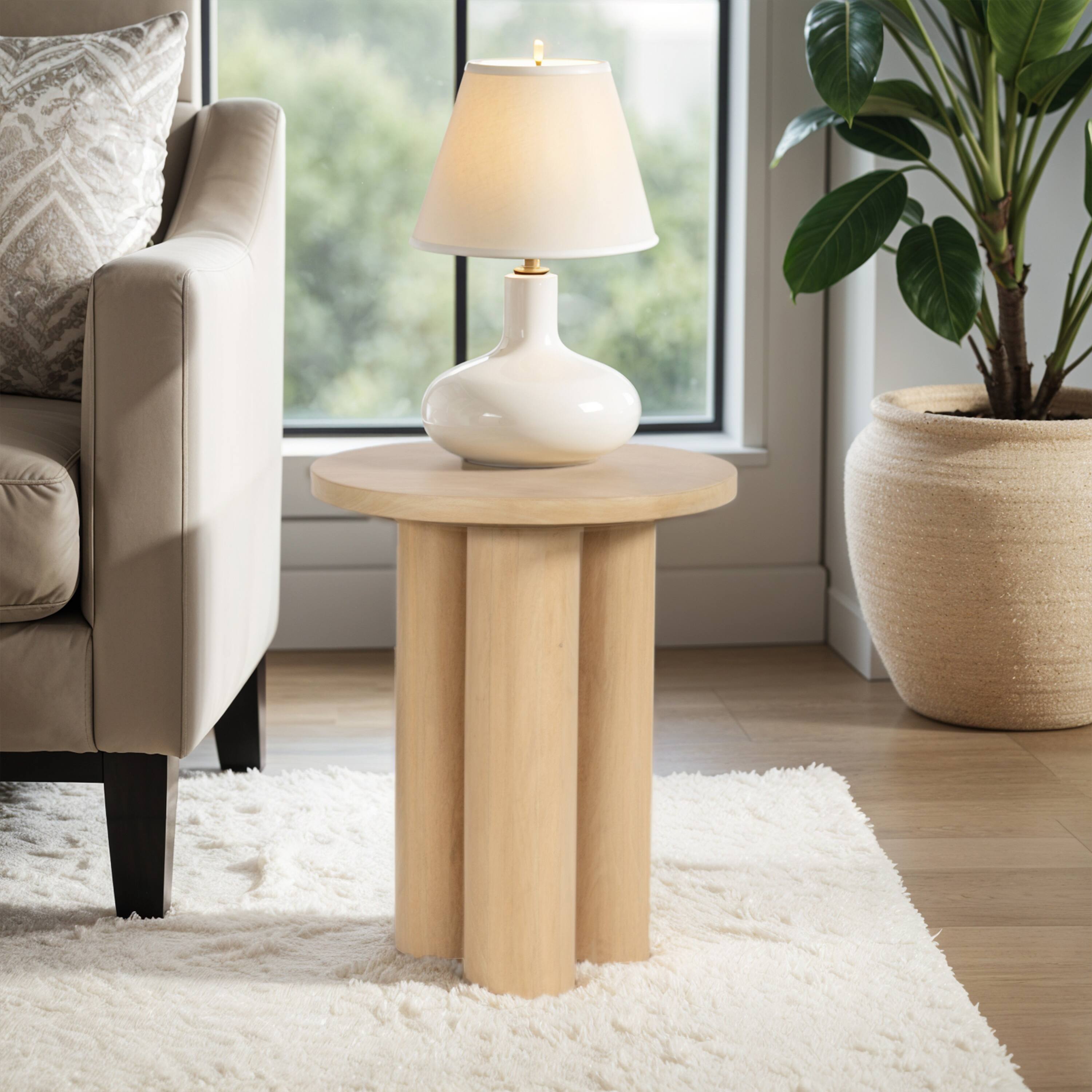 Alt View 9. Manhattan Lane - Side Table with 3 Pillar Legs, Handcrafted Natural Brown Mango Wood, 17.7 Inch Round Top - Brown.